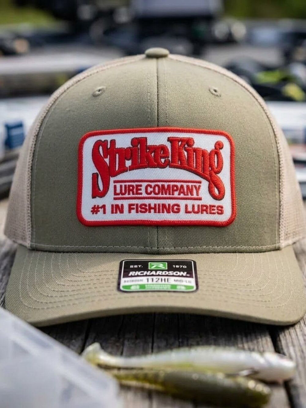 Retro Strike King Lure Hat Fishing Patch Green Khaki Richardson 112 Snapback Cap